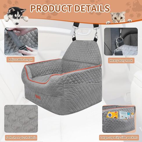 Dog Car Seat - Dog Booster Seat for Small Dogs Up to 25lbs-Memory Foam Elevated Pet Car Seat with Storage Pockets and Dog Seat Belt-Soft Pet Travel Bed for Front & Back Seats-Removable Washable Cover in Saudi Arabia