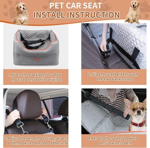 Dog Car Seat - Dog Booster Seat for Small Dogs Up to 25lbs-Memory Foam Elevated Pet Car Seat with Storage Pockets and Dog Seat Belt-Soft Pet Travel Bed for Front & Back Seats-Removable Washable Cover in Saudi Arabia