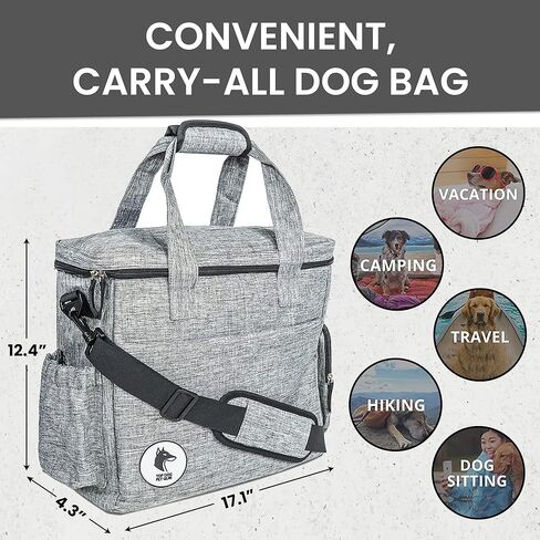 Black Dog Travel Bag for Supplies - Includes Travel Bag, Travel Dog Bowls, Food Storage - Airline Approved Dog Bags for Traveling - Dog Travel Accessories for Camping, Beach in Kuwait