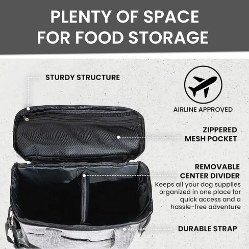 Black Dog Travel Bag for Supplies - Includes Travel Bag, Travel Dog Bowls, Food Storage - Airline Approved Dog Bags for Traveling - Dog Travel Accessories for Camping, Beach in Kuwait