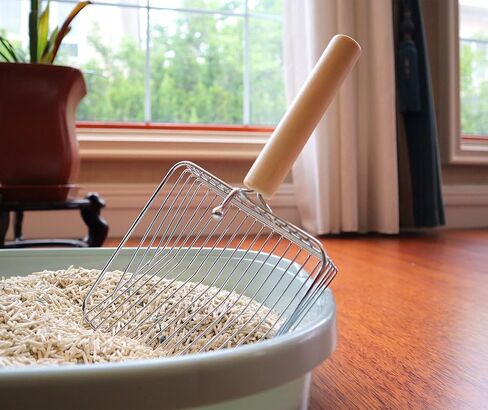 مغرفة فضلات القطط من إل دي دوج، مغرفة فضلات القطط المعدنية، مجرفة عميقة، مقبض خشبي، صندوق فضلات سريع الغربلة للقطط والقطط الصغيرة (فضي) in Kuwait