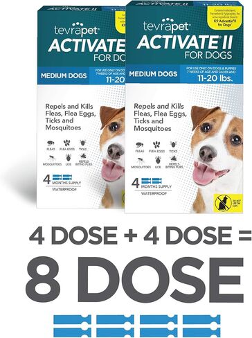 TevraPet Activate II Flea and Tick Prevention for Dogs | Medium Dogs 11-20 lbs | Fast Acting Flea Drops | 8 Month Supply | Vet Quality Protection in Kuwait