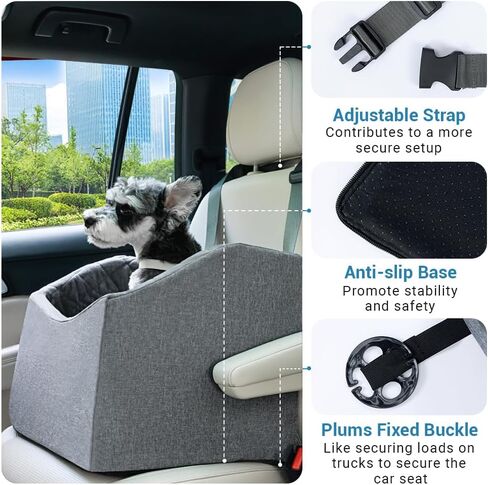 Dog Car Seat Booster - Upgraded Dog Booster Seat with Safety Design, Car Seat for Dogs with Car Anxiety, Pet Dog Car Seat Easy Clean-Up and Easy-Install (Small Gray Car Seat) in Kuwait