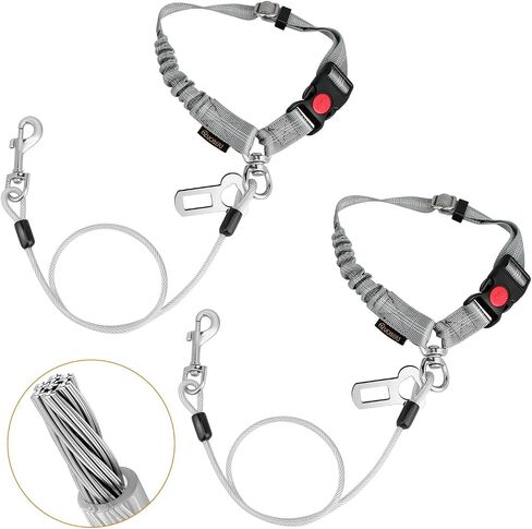 Chew Proof Dog Car Seat Belt, 2 in 1 Steel Cable Dog Car Accessories Headrest Restraint for Medium Large Dogs Chewer Heavy Duty Dog Seatbelts for Cars Swivel Attach in Kuwait