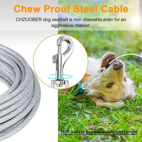 Chew Proof Dog Car Seat Belt, 2 in 1 Steel Cable Dog Car Accessories Headrest Restraint for Medium Large Dogs Chewer Heavy Duty Dog Seatbelts for Cars Swivel Attach in Kuwait