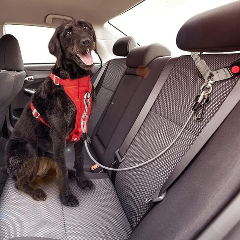 Chew Proof Dog Car Seat Belt, 2 in 1 Steel Cable Dog Car Accessories Headrest Restraint for Medium Large Dogs Chewer Heavy Duty Dog Seatbelts for Cars Swivel Attach in Kuwait