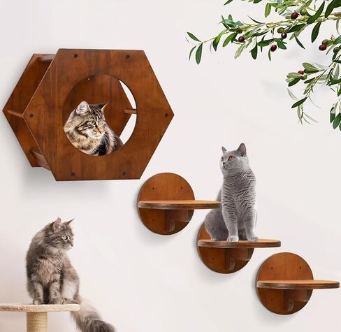 Cat Wall Furniture, Cat Wall Shelves Fit Cat Up to 15Lbs, 1 Cat Shelf and 3 Cat Wall Steps with Scratching Pad,Cat Climbing Shelf and Perch for Wall, Cat Shelves Wall Mount, Gift for Cat in Saudi Arabia