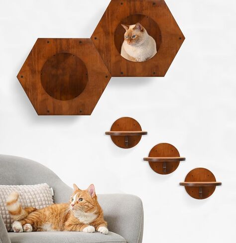 Cat Wall Furniture, Cat Wall Shelves Fit Cat Up to 15Lbs, 1 Cat Shelf and 3 Cat Wall Steps with Scratching Pad,Cat Climbing Shelf and Perch for Wall, Cat Shelves Wall Mount, Gift for Cat in Saudi Arabia