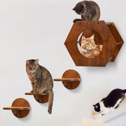 Cat Wall Furniture, Cat Wall Shelves Fit Cat Up to 15Lbs, 1 Cat Shelf and 3 Cat Wall Steps with Scratching Pad,Cat Climbing Shelf and Perch for Wall, Cat Shelves Wall Mount, Gift for Cat in Saudi Arabia
