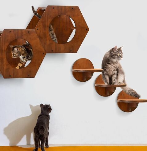 Cat Wall Furniture, Cat Wall Shelves Fit Cat Up to 15Lbs, 1 Cat Shelf and 3 Cat Wall Steps with Scratching Pad,Cat Climbing Shelf and Perch for Wall, Cat Shelves Wall Mount, Gift for Cat in Saudi Arabia