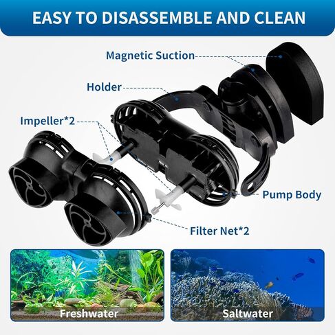 FREESEA Aquarium Powerhead Wave Maker: 1050 GPH Circulation Wavemaker Pump - 360° Adjustable Power Head with Magnetic Suction for 1-55 Gallon Fish Tank | Saltwater | Freshwater in Kuwait