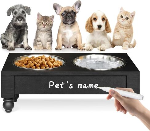 Elevated Dog Bowls Small Size Dogs, Wood Raised Dog Cat Bowl Stand with 2 Stainless Steel Dog Bowls, Dog Food Bowl and Dog Water Bowl Non-Slip Feet, Pet Feeder Double Bowl, Gift for Pet in Kuwait