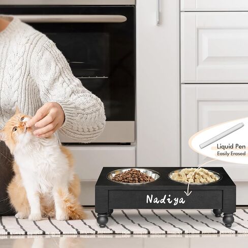 Elevated Dog Bowls Small Size Dogs, Wood Raised Dog Cat Bowl Stand with 2 Stainless Steel Dog Bowls, Dog Food Bowl and Dog Water Bowl Non-Slip Feet, Pet Feeder Double Bowl, Gift for Pet in Kuwait