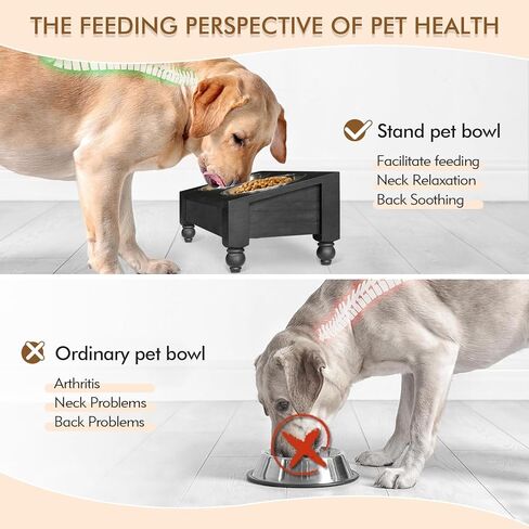 Elevated Dog Bowls Small Size Dogs, Wood Raised Dog Cat Bowl Stand with 2 Stainless Steel Dog Bowls, Dog Food Bowl and Dog Water Bowl Non-Slip Feet, Pet Feeder Double Bowl, Gift for Pet in Kuwait