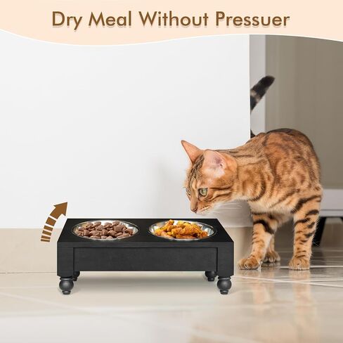 Elevated Dog Bowls Small Size Dogs, Wood Raised Dog Cat Bowl Stand with 2 Stainless Steel Dog Bowls, Dog Food Bowl and Dog Water Bowl Non-Slip Feet, Pet Feeder Double Bowl, Gift for Pet in Kuwait