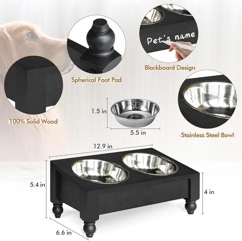 Elevated Dog Bowls Small Size Dogs, Wood Raised Dog Cat Bowl Stand with 2 Stainless Steel Dog Bowls, Dog Food Bowl and Dog Water Bowl Non-Slip Feet, Pet Feeder Double Bowl, Gift for Pet in Kuwait