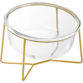 Small Glass Tilted Elevated Cat Dog Bowl Raised Cat Food Water Bowl Dish Pet Comfort Feeding Bowls with Gold Iron Stand in Saudi Arabia