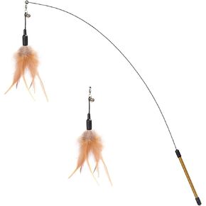 Pawaboo Feather Teaser Cat Toy, Interactive Feather Wand Cat Toy Flying Feather Cat Catcher with Extra Long 34.5" Wand and Small Bell, Fun Exerciser Playing Toy for kitten or cat, Brown Feather
