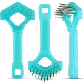 Mini-Rake V-Shaped with Double-Row Rotating Teeth (Aqua-Blue/Black Top)