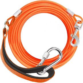Long Dog Leash Chew Proof, Tie Out Cable for Dogs Heavy Duty 50ft with Carabiner, Dog Leads for Yard for Medium Large Dogs, Sturdy Dog Long Leashes with Padded Handle for Training Walking