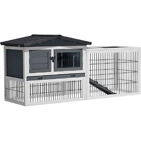 Buymoth أرنب القفص في الهواء الطلق، قفص أرنب خشبي مكون من طابقين مع أبواب قابلة للقفل، منحدر غير قابل للانزلاق، سقف قابل للفتح، صينية قابلة للسحب وحوض، قفص خنزير غينيا، حظيرة الدجاج للحيوانات الأليفة الصغيرة in Kuwait