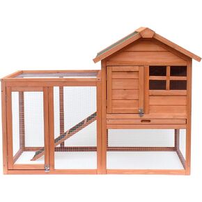 Merax Rabbit Hutch Indoor and Outdoor Bunny Cage 2 Story Pet House Chicken Coop Poultry Cage with Removable No Leakage Tray (Natural Wood)