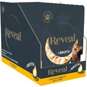 Reveal Natural Wet Cat Food, 12 Count, Grain Free, Limited Ingredient Cat Food Pouches, Chicken Breast in Broth, 2.47 oz Pouches