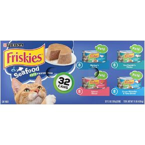 Friskies Purina Friskies Wet Cat Food Pate Variety Pack, Seafood Favorites - (32) 5.5 oz. Cans in Kuwait