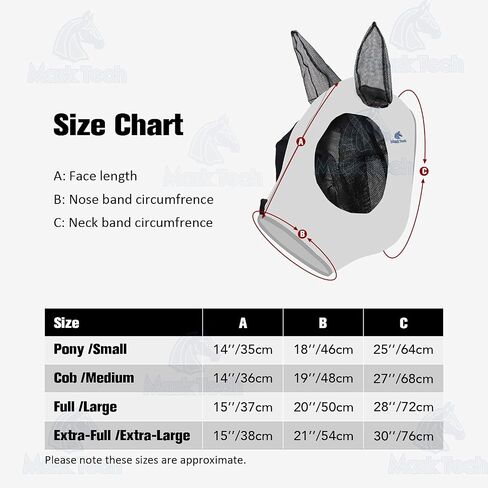 Mask Tech Horse Fly Mask Elasticity Breathable Fabric with UV Protection Soft Mesh for Horse Entwined Straps M in Saudi Arabia