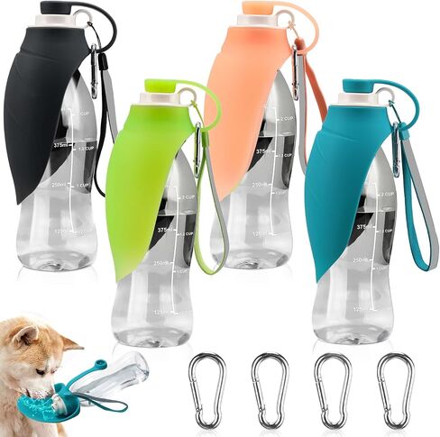 4 Pieces Portable Dog Water Bottle with Buckle 20oz Leakproof Pet Water Dispenser Feeder with Drinking Cup Dish Bowl for Dog Walking, Outdoor Hiking and Traveling for Small to Large Dogs and Cats in Saudi Arabia
