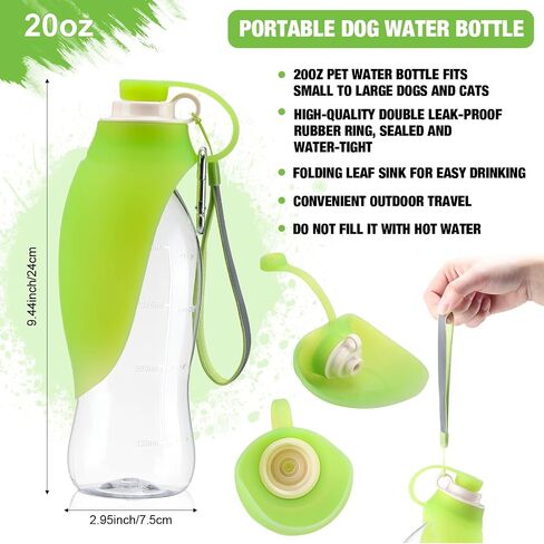 4 Pieces Portable Dog Water Bottle with Buckle 20oz Leakproof Pet Water Dispenser Feeder with Drinking Cup Dish Bowl for Dog Walking, Outdoor Hiking and Traveling for Small to Large Dogs and Cats in Saudi Arabia
