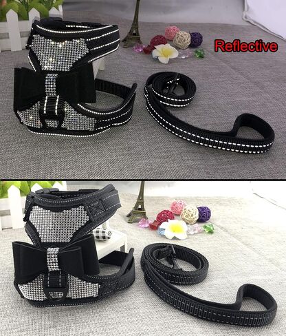 2pcs Bow Ties Bling Cute Dog Harness with Lead for Dog - Pink - XL in Kuwait