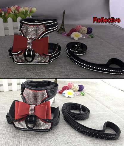2pcs Bow Ties Bling Cute Dog Harness with Lead for Dog - Pink - XL in Kuwait