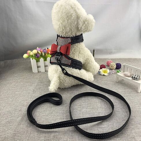 2pcs Bow Ties Bling Cute Dog Harness with Lead for Dog - Pink - XL in Kuwait