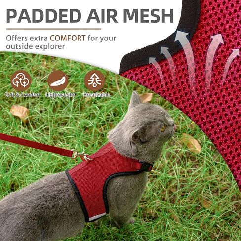 PUPTECK Soft Mesh Cat Vest Harness and Leash Set Puppy Padded Pet Harnesses Escape Proof for Cats Small Dogs Rabbits Bunny(Small, Black) in Kuwait