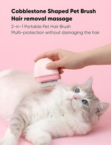 فرشاة العناية بالقطط من GRBISI، فرشاة تنظيف وتدليك الحيوانات الأليفة، فرش ناعمة للكلاب، جيب للقطط، مشط محمول من الفولاذ المقاوم للصدأ، شعر أسنان داخلي وخارجي لإزالة المعطف السفلي المتشابك بسهولة (مرصوف بالحصى، خوخ) in Kuwait
