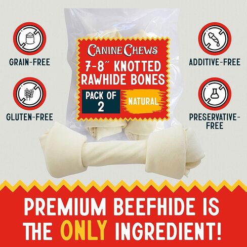 Canine Chews 7-8" Dog Bone Rawhide for Large Dogs Aggressive Chewers Dog Chew Toy All Natural Home-Safe Odor-Free USA Premium Beef Hide 2 Pack in Kuwait