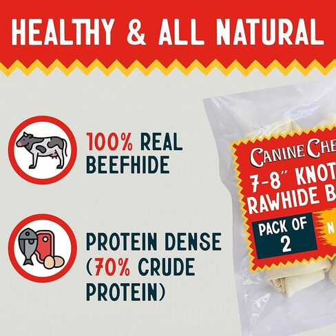 Canine Chews 7-8" Dog Bone Rawhide for Large Dogs Aggressive Chewers Dog Chew Toy All Natural Home-Safe Odor-Free USA Premium Beef Hide 2 Pack in Kuwait