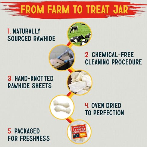 Canine Chews 7-8" Dog Bone Rawhide for Large Dogs Aggressive Chewers Dog Chew Toy All Natural Home-Safe Odor-Free USA Premium Beef Hide 2 Pack in Kuwait