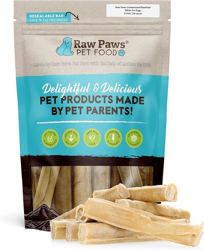 Raw Paws 5-inch Compressed Rawhide Rolls for Dogs, 10-ct - Packed in The USA - Pressed Rawhides for Dogs - Free-Range Raw Dog Hide Chews - Natural Dog Chew Sticks for Puppies & Small Breeds in Kuwait