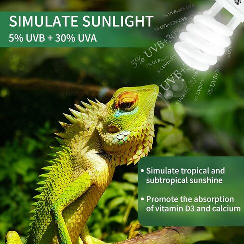 UVA UVB Reptile Light-15W 5.0,Tropical & Sub-Tropical Terrarium Compact Fluorescent Lamp,UVB Reptile Light Bulb for Snake,Chameleons,Iguanas in Saudi Arabia