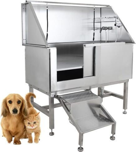 Dog Grooming Tub for Large Dogs, 50‘’ Dog Washing Station for Home Bathtub, Pet Washing Station Sink Shower with Steps, Sliding Door for Large Pet Dogs Home Commercial in Saudi Arabia