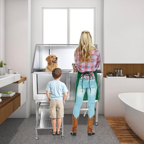 Dog Grooming Tub for Large Dogs, 50‘’ Dog Washing Station for Home Bathtub, Pet Washing Station Sink Shower with Steps, Sliding Door for Large Pet Dogs Home Commercial in Saudi Arabia