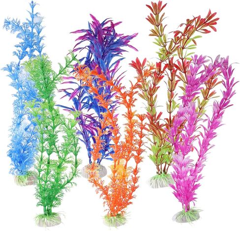 VOCOSTE 6 Pcs Aquarium Plastic Plants, Fish Tank Plant Artificial Aquatic Plants for Landspace Plant Decoration, Multicolor in Saudi Arabia