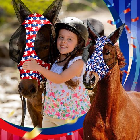 Chunful 6 Pcs Horse Fly Masks 4th of July Horse Fly Mask Independence Day Stars Memorial Day Smooth and Comfortable Fly Masks with Ears Elasticity American Flag Horse Mask for Horses Supplies(Medium) in Saudi Arabia
