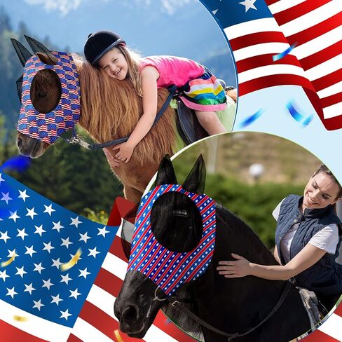 Chunful 6 Pcs Horse Fly Masks 4th of July Horse Fly Mask Independence Day Stars Memorial Day Smooth and Comfortable Fly Masks with Ears Elasticity American Flag Horse Mask for Horses Supplies(Medium) in Saudi Arabia