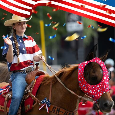 Chunful 6 Pcs Horse Fly Masks 4th of July Horse Fly Mask Independence Day Stars Memorial Day Smooth and Comfortable Fly Masks with Ears Elasticity American Flag Horse Mask for Horses Supplies(Medium) in Saudi Arabia