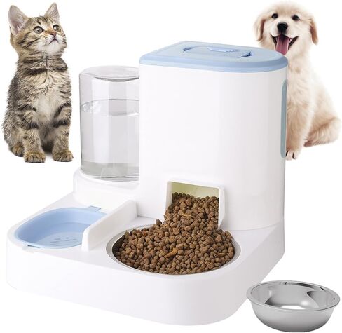 Auto Gravity Pet Food Feeder and Waterer Sets, 2 in 1 Automatic Pet Food Dispenser and Water Dispenser for Small Medium Pet Cats Dog, Cat Dog Food and Water Bowl for Dry Food (Green) in Saudi Arabia