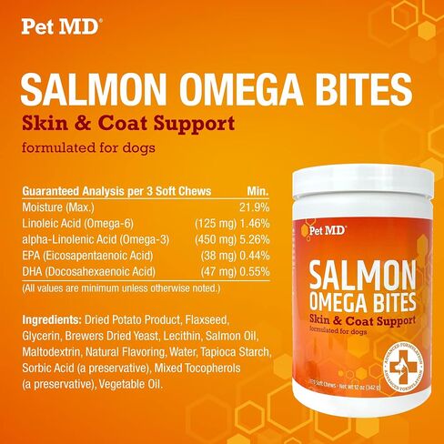 Pet MD Salmon Oil Omega 3 for Dogs - Advanced Allergy & Itch Relief for Dogs - Omega 3 & 6, EPA & DHA, Fish Oil Omega 3 Soft Chews - 120 Count in Saudi Arabia