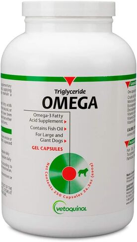 Vetoquinol Triglyceride Omega 3 Supplement for Large Dogs, Dog Fish Oil Supplement with EPA and DHA, Promotes Skin, Coat, Joint, and Immune Health, Omega 3 Fish Oil for Dogs 60lbs or more, 250ct in Saudi Arabia